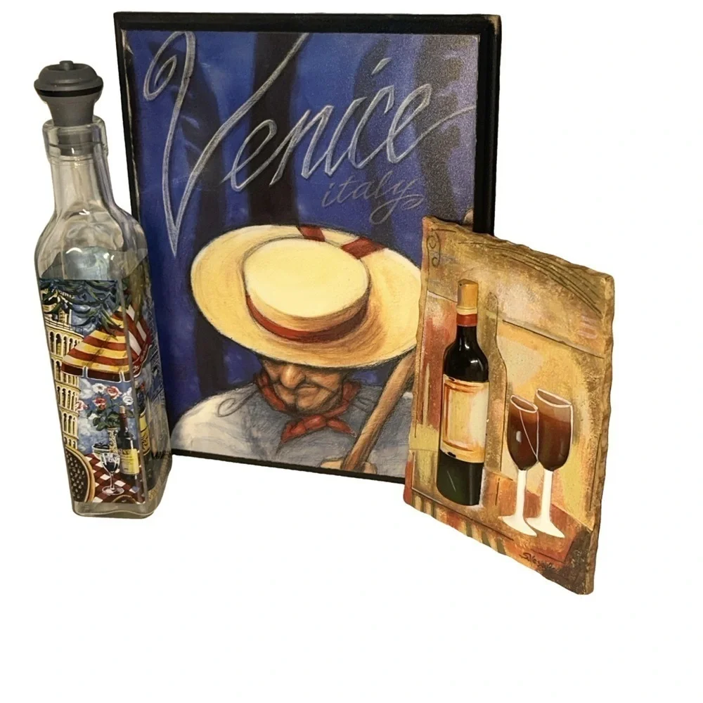 🍀 3 for $25 Kitchen Decor Wine Bar Accessories Set Rustic Italian wall art